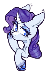 Size: 458x627 | Tagged: safe, artist:occultusion, character:rarity, species:pony, species:unicorn, g4, chest fluff, cloven hooves, colored hooves, curved horn, eyeshadow, female, horn, leg fluff, makeup, mare, raised hoof, simple background, solo, unshorn fetlocks, white background, wip