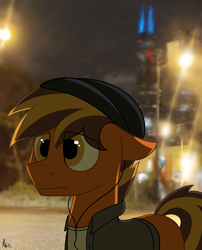 Size: 2100x2600 | Tagged: safe, artist:ponynamedmixtape, oc, oc:mixtape, species:earth pony, species:pony, g4, beanie, chicago, clothing, earbuds, hat, irl, photo, ponies in real life, real life background, solo
