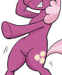 Size: 286x347 | Tagged: safe, artist:pfeffaroo, edit, character:cheerilee, species:earth pony, species:pony, g4, bipedal, cropped, featureless crotch, pictures of bellies, smiling, solo, underhoof
