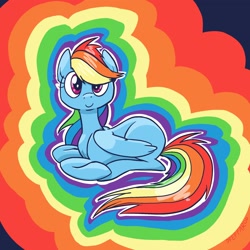 Size: 2048x2048 | Tagged: safe, artist:pfeffaroo, character:rainbow dash, species:pegasus, species:pony, g4, rainbow background, smiling, solo