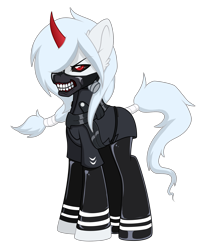 Size: 3208x3792 | Tagged: safe, artist:darkstorm mlp, oc, oc:wishing star, species:pony, species:unicorn, g4, colored horn, curved horn, gothic, horn, mask, reference to another series, serious, serious face, simple background, sombra horn, tokyo ghoul, transparent background