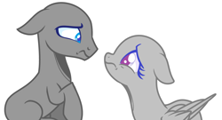 Size: 3816x2068 | Tagged: safe, artist:thieeur-nawng, oc, oc only, species:earth pony, species:pegasus, species:pony, g4, bald, base, bust, duo, earth pony oc, eyelashes, frown, looking at each other, pegasus oc, simple background, white background, wings