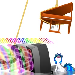 Size: 2000x2000 | Tagged: safe, artist:cgeta, character:dj pon-3, character:octavia melody, character:vinyl scratch, species:earth pony, species:pony, species:unicorn, duo, duo female, female, fight, high res, mare, piano, speaker, wub