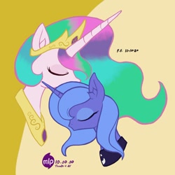 Size: 1280x1281 | Tagged: safe, artist:theratedrshimmer, character:princess celestia, character:princess luna, species:alicorn, species:pony, episode:friendship is magic, g4, my little pony: friendship is magic, anniversary, eyes closed, female, happy birthday mlp:fim, mlp fim's tenth anniversary, s1 luna