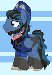 Size: 2137x3097 | Tagged: safe, artist:lazuli, artist:thieeur-nawng, base used, oc, oc only, species:pegasus, species:pony, g4, abstract background, clothing, goggles, hat, male, pegasus oc, solo, stallion, two toned wings, unshorn fetlocks, wings