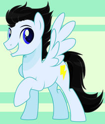 Size: 2177x2585 | Tagged: safe, artist:lazuli, artist:thieeur-nawng, base used, oc, oc only, species:pegasus, species:pony, g4, abstract background, grin, male, pegasus oc, raised hoof, smiling, solo, stallion, wings