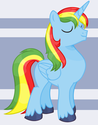 Size: 3017x3841 | Tagged: safe, artist:starglaxy, artist:thieeur-nawng, base used, oc, oc only, species:alicorn, species:pony, g4, abstract background, alicorn oc, eyes closed, horn, male, not rainbow dash, solo, stallion, unshorn fetlocks, wings