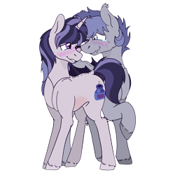 Size: 2000x2000 | Tagged: safe, artist:shootingstaryt, oc, oc only, oc:aurora, oc:sky storm, species:bat pony, species:pony, species:unicorn, g4, children of harmony, coh, colored hooves, couple, female, horn, male, mare, original art, ponies, pregnant, redraw, simple background, stallion, standing, transparent background, wings