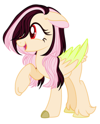Size: 2065x2561 | Tagged: safe, artist:thieeur-nawng, oc, oc only, oc:list shy, parent:discord, parent:fluttershy, parents:discoshy, species:pegasus, species:pony, g4, eyelashes, female, hybrid, interspecies offspring, mare, offspring, pegasus oc, simple background, smiling, solo, two toned wings, white background, wings