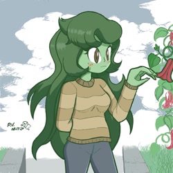 Size: 1280x1280 | Tagged: safe, artist:theratedrshimmer, character:wallflower blush, species:eqg human, g4, my little pony:equestria girls, bellflower, copihue, cute, flower, flowerbetes, solo, wallflower and plants