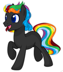 Size: 2008x2280 | Tagged: safe, artist:lazuli, artist:thieeur-nawng, base used, oc, oc only, species:earth pony, species:pony, g4, earth pony oc, male, multicolored hair, open mouth, rainbow hair, running, simple background, solo, stallion, transparent background