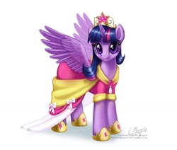 Size: 1132x960 | Tagged: safe, artist:laurenmagpie, character:twilight sparkle, character:twilight sparkle (alicorn), species:alicorn, species:pony, big crown thingy, clothing, dress, female, mare, princess shoes, solo, tiara