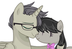 Size: 2970x2024 | Tagged: safe, artist:lazuli, artist:thieeur-nawng, base used, character:octavia melody, oc, species:alicorn, species:earth pony, species:pony, g4, alicorn oc, bow tie, bust, canon x oc, eyelashes, eyes closed, female, glasses, horn, male, mare, simple background, smiling, stallion, straight, transparent background, wings