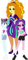 Size: 339x729 | Tagged: safe, artist:sturk-fontaine, character:adagio dazzle, character:aria blaze, character:sonata dusk, species:eqg human, g4, my little pony:equestria girls, alternate universe, bases used, breasts, business suit, busty adagio dazzle, child bearing hips, clothing, curvy, family, female, mamadagio, milf, mother and child, mother and daughter, simple background, sports tape, sunglasses, the dazzlings, twin sisters, white background, wide hips