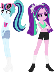 Size: 402x528 | Tagged: safe, artist:sturk-fontaine, character:aria blaze, character:sonata dusk, species:eqg human, g4, my little pony:equestria girls, alternate universe, bases used, simple background, sports tape, sunglasses, twin sisters, white background