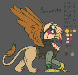 Size: 1053x1014 | Tagged: safe, artist:stonershy, oc, oc only, oc:paharita, species:griffon, fallout equestria, fallout equestria: anywhere but here, fanfic art, goggles, reference sheet, solo