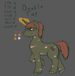 Size: 1000x1014 | Tagged: safe, artist:stonershy, oc, oc only, oc:double tap, fallout equestria, fallout equestria: anywhere but here, fanfic art, reference sheet, scar, solo
