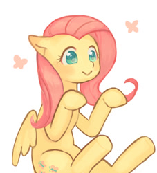 Size: 525x579 | Tagged: dead source, safe, artist:hotomura, character:fluttershy, species:pegasus, species:pony, :>, colored pupils, cute, female, mare, pixiv, shyabetes, solo