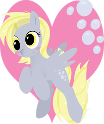 Size: 1024x1220 | Tagged: safe, artist:tivy, character:derpy hooves, species:pegasus, species:pony, blushing, bubble, cute, female, heart, mare, solo