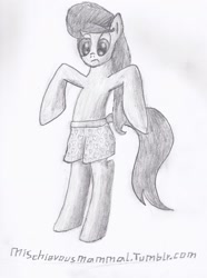 Size: 1187x1596 | Tagged: safe, artist:meanhedgehog, character:octavia melody, species:earth pony, species:pony, 30 minute art challenge, bipedal, boxers, clothing, female, solo, topless, traditional art, underwear