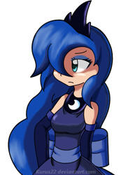 Size: 435x595 | Tagged: safe, artist:kurus22, character:princess luna, species:human, bare shoulders, clothing, crown, cute, evening gloves, female, hair over one eye, humanized, jewelry, lunabetes, regalia, simple background, solo, transparent background
