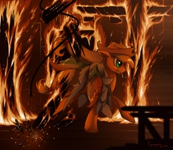 Size: 1716x1482 | Tagged: dead source, safe, artist:jackjacko-eponymous, character:applejack, character:rainbow dash, burning, carrying, collapse, danger, epic, fire, rescue