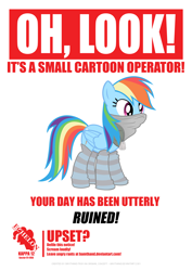 Size: 2480x3508 | Tagged: safe, artist:bamthand, character:rainbow dash, species:pegasus, species:pony, clothing, dog tags, face mask, female, mare, poster, socks, solo, striped socks, your day is ruined