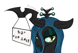 Size: 6422x4417 | Tagged: dead source, safe, artist:da-futaba, character:queen chrysalis, absurd resolution, female, looking at you, not for sale, portrait, sign, solo