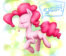 Size: 2100x1800 | Tagged: safe, artist:ifthemainecoon, character:pinkie pie, species:earth pony, species:pony, cute, dialogue, diapinkes, eyes closed, female, mare, music notes, profile, smiling, solo, speech bubble