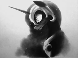 Size: 1366x1025 | Tagged: safe, artist:murphylaw4me, character:nightmare moon, character:princess luna, species:alicorn, species:pony, bust, female, grayscale, monochrome, portrait, profile, solo, traditional art