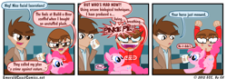 Size: 950x330 | Tagged: safe, artist:gx, character:pinkie pie, species:human, cat, comic, female, horsepower, male, plushie