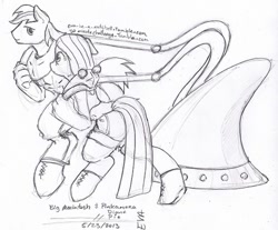 Size: 500x413 | Tagged: safe, artist:evangle, character:big mcintosh, character:pinkamena diane pie, character:pinkie pie, species:anthro, species:earth pony, species:pony, species:unguligrade anthro, ship:pinkiemac, 30 minute art challenge, clothing, farmer, female, hoof boots, male, plow, shipping, straight, swapped cutie marks