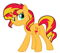 Size: 2656x2358 | Tagged: safe, artist:musical-medic, character:sunset shimmer, species:pony, female, looking back, plot, simple background, smiling, solo, transparent background, vector