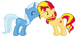 Size: 3200x1496 | Tagged: safe, artist:luuandherdraws, character:sunset shimmer, character:trixie, species:pony, ship:suntrix, eyes closed, female, lesbian, nuzzling, shipping, simple background, transparent background, vector