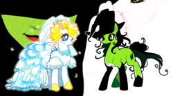 Size: 1500x835 | Tagged: safe, artist:memoneo, clothing, elphaba, glinda, hilarious in hindsight, ponified, wicked