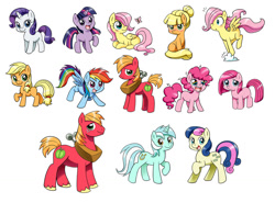 Size: 1024x757 | Tagged: safe, artist:chibi-jen-hen, character:applejack, character:big mcintosh, character:bon bon, character:fluttershy, character:lyra heartstrings, character:pinkie pie, character:rainbow dash, character:rarity, character:sweetie drops, character:twilight sparkle, species:earth pony, species:pony, episode:the cutie mark chronicles, g4, my little pony: friendship is magic, blank flank, butterfly, colt, colt big macintosh, filly, filly applejack, filly fluttershy, filly pinkie pie, filly rainbow dash, filly rarity, filly twilight sparkle, foal, male, simple background, stallion, white background