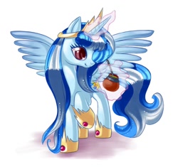 Size: 922x867 | Tagged: safe, artist:pauuhanthothecat, oc, oc only, oc:princess argenta, species:alicorn, species:pony, nation ponies, alicorn oc, argentina, cute, food, levitation, magic, mate, ponified, raised hoof, simple background, smiling, solo, spread wings, telekinesis, white background, wings