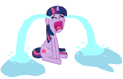 Size: 729x473 | Tagged: safe, artist:mighty355, character:twilight sparkle, crying, eyes closed, female, ocular gushers, open mouth, sad, simple background, sitting, solo, tongue out, uvula, white background