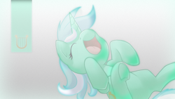 Size: 1920x1080 | Tagged: safe, artist:ephemeralblue, artist:tenchi-outsuno, character:lyra heartstrings, cute, eyes closed, female, happy, on back, open mouth, simple background, smiling, solo, underhoof, wallpaper, white background