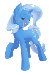 Size: 900x1269 | Tagged: safe, artist:pyoo-kee-pony, character:trixie, species:pony, species:unicorn, eyes closed, female, mare, open mouth, raised hoof, simple background, solo, transparent background