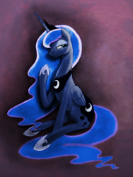 Size: 900x1200 | Tagged: safe, artist:murphylaw4me, artist:scarletvye, character:princess luna, bedroom eyes, colored, female, looking at you, raised hoof, sitting, smiling, solo