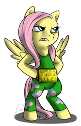 Size: 850x1320 | Tagged: safe, artist:cat-cly, character:fluttershy, species:pony, badass, clothing, female, flutterbadass, mare, scowl, wrestling