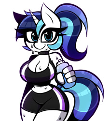 Size: 1000x1097 | Tagged: safe, artist:nelljoestar, character:shining armor, g4, gleaming shield, looking at you, rule 63, sports wear, water bottle