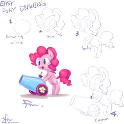 Size: 2000x2000 | Tagged: safe, artist:ifthemainecoon, character:pinkie pie, female, first you draw a circle, party cannon, solo, tutorial