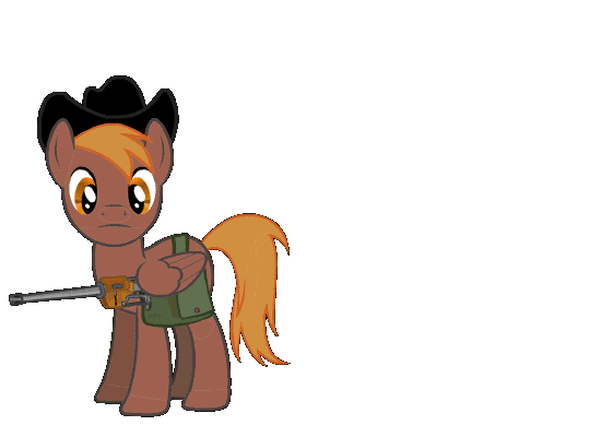 Size: 550x400 | Tagged: safe, artist:teschke, oc, oc only, oc:calamity, species:pegasus, species:pony, fallout equestria, animated, battle saddle, best pony, clothing, comic, fanfic, fanfic art, gif, gun, hat, male, rifle, saddle bag, solo, stallion, text, weapon, wings