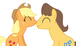 Size: 4000x2400 | Tagged: safe, artist:rainbowderp98, character:applejack, character:caramel, ship:carajack, .ai available, female, male, nuzzling, shipping, straight, svg, vector