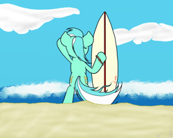 Size: 1000x800 | Tagged: safe, artist:arcuswind, character:lyra heartstrings, species:pony, bipedal, female, solo, surfboard, wave