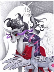 Size: 576x758 | Tagged: safe, artist:aspendragon, character:discord, character:king sombra, character:princess celestia, character:twilight sparkle, character:twilight sparkle (alicorn), species:alicorn, species:pony, ship:twibra, female, male, mare, shipping, straight