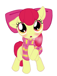 Size: 561x743 | Tagged: safe, artist:nessia, character:apple bloom, adorabloom, blushing, clothing, cute, female, scarf, simple background, solo, transparent background, vector