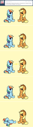 Size: 640x2456 | Tagged: safe, artist:nessia, character:applejack, character:rainbow dash, ask, female, plushie, this apple bloom, tumblr